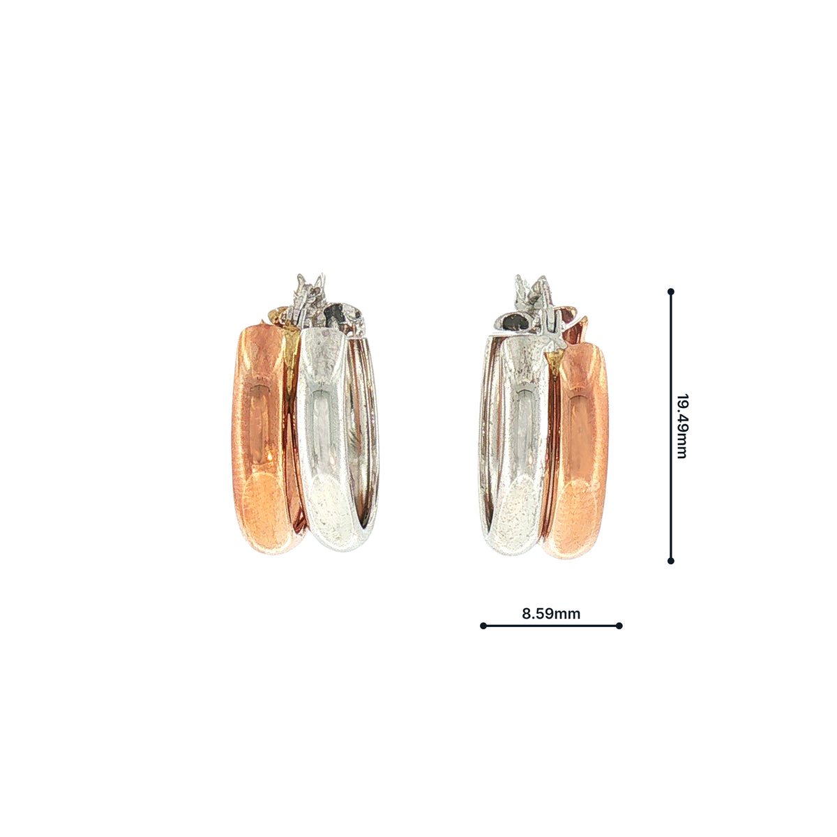 Two Tone Double Hoop Earrings in 9ct Rose and White Gold
