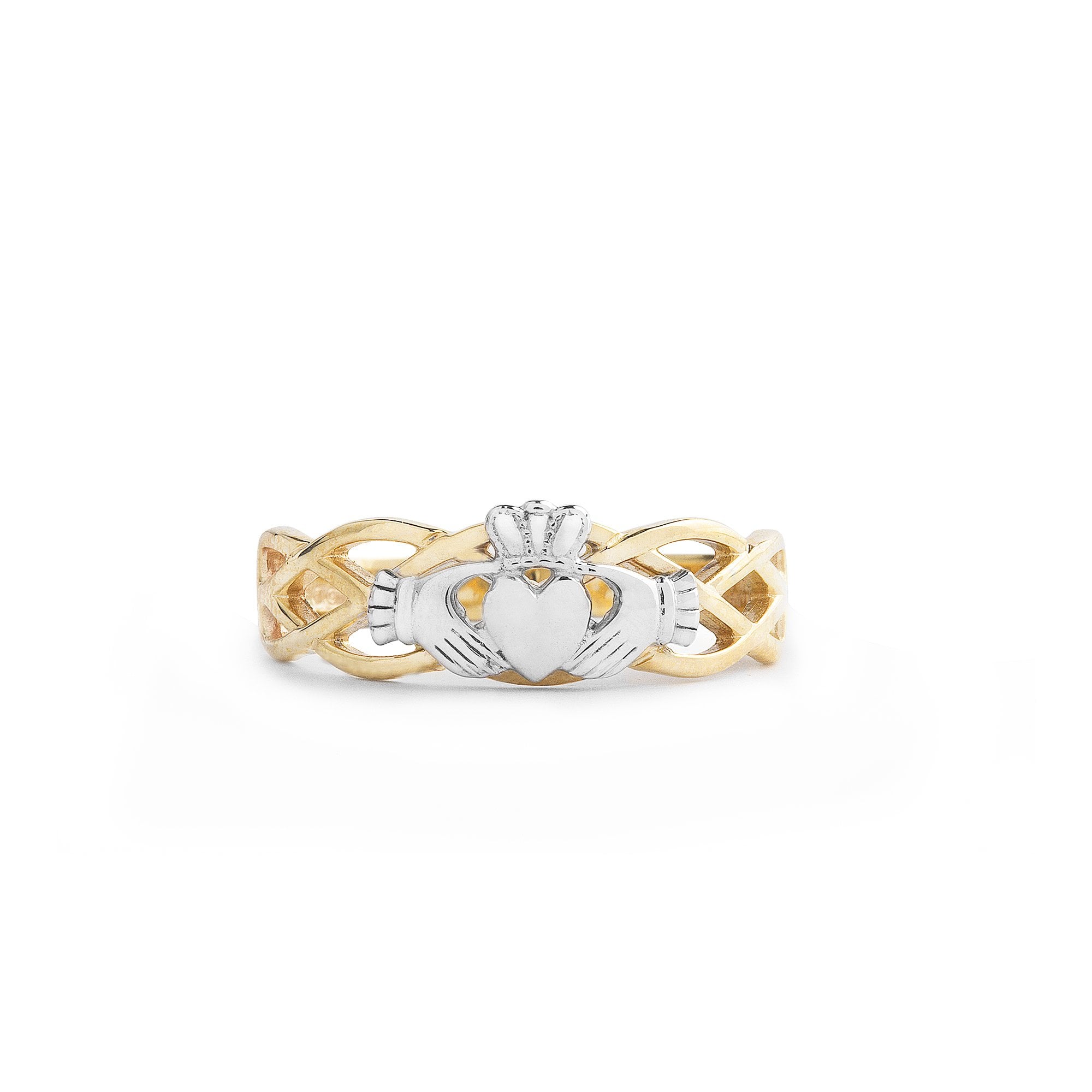 10ct White & Yellow Gold Ladies Celtic Claddagh Ring