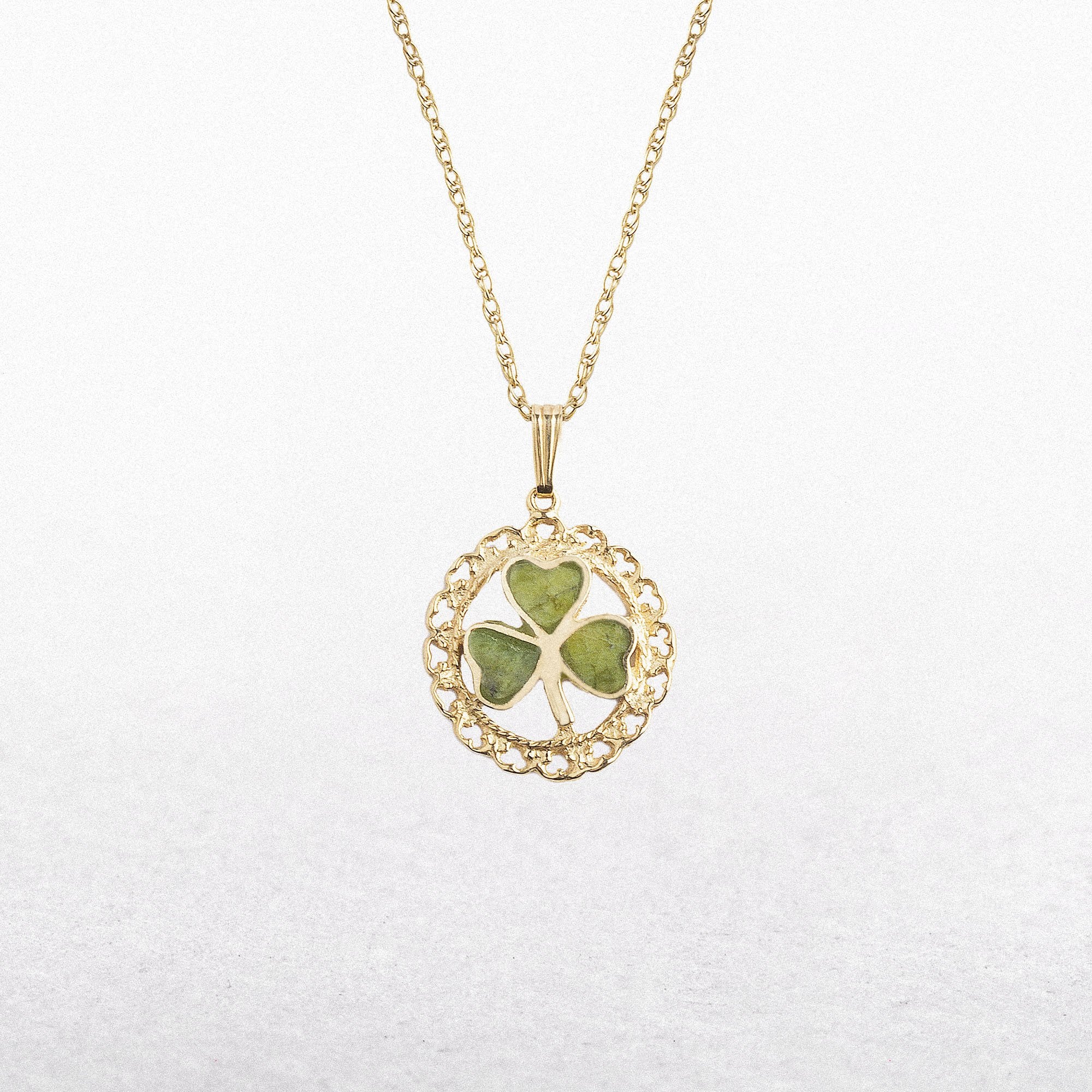 10ct Yellow Gold Connemara Marble Shamrock Pendant