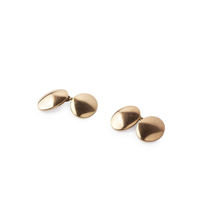 10ct Yellow Gold  Plain Oval Cufflinks On Chain