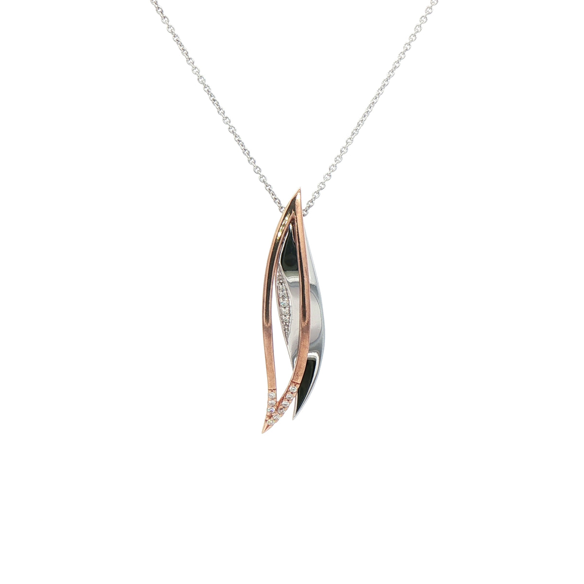 0.09ct Natural Diamond Leaf Pendant in 9ct White & Rose Gold