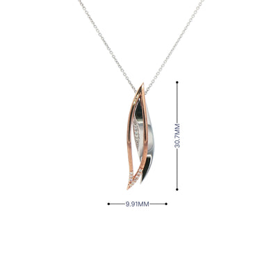 0.09ct Natural Diamond Leaf Pendant in 9ct White & Rose Gold