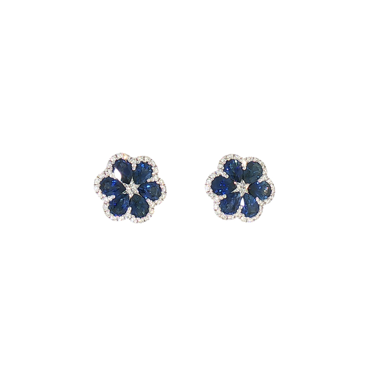 Sapphire and Natural Diamond Cluster Stud Earrings in 18ct White Gold