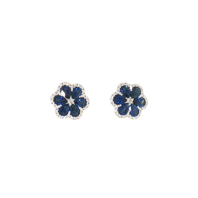 Sapphire and Natural Diamond Cluster Stud Earrings in 18ct White Gold