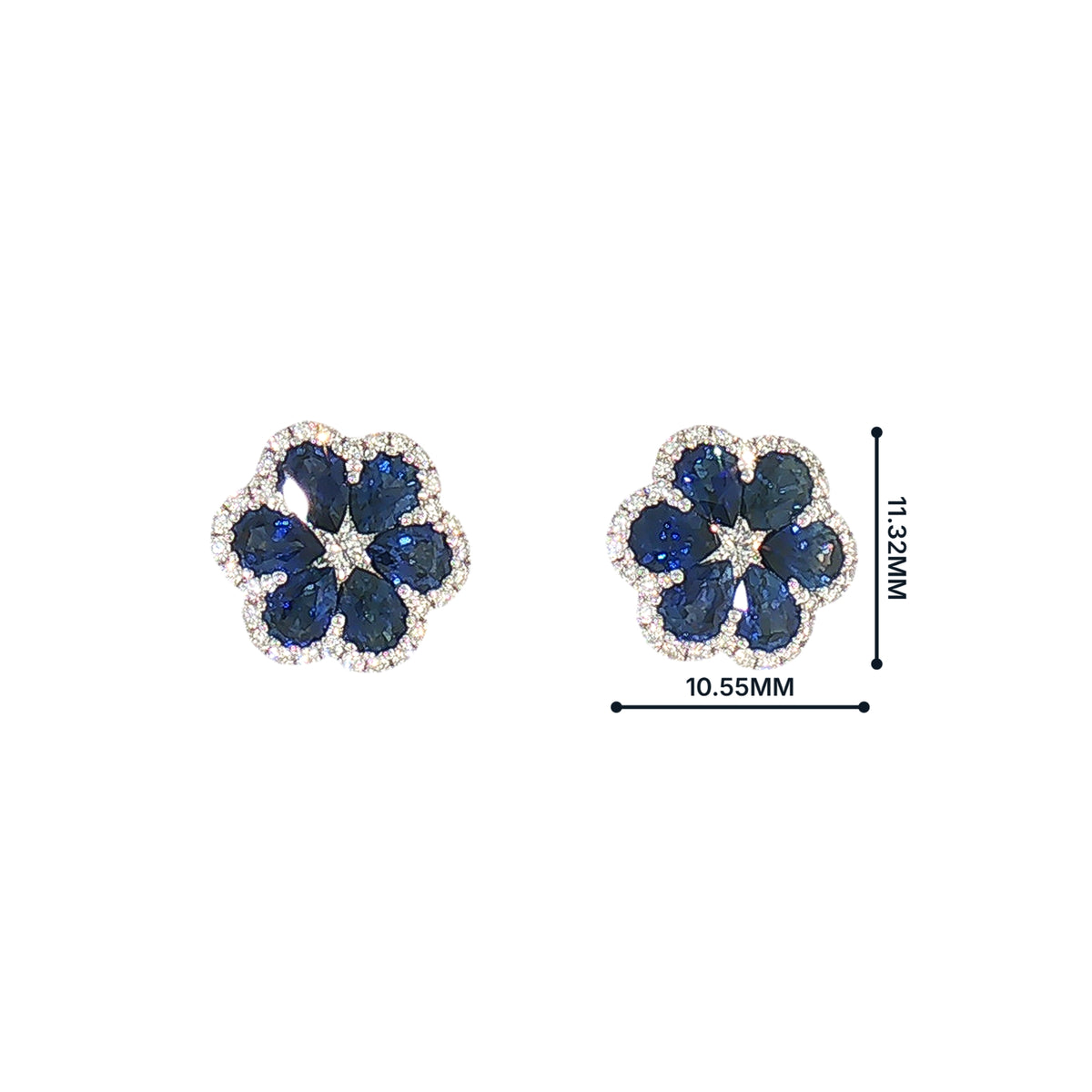 Sapphire and Natural Diamond Cluster Stud Earrings in 18ct White Gold