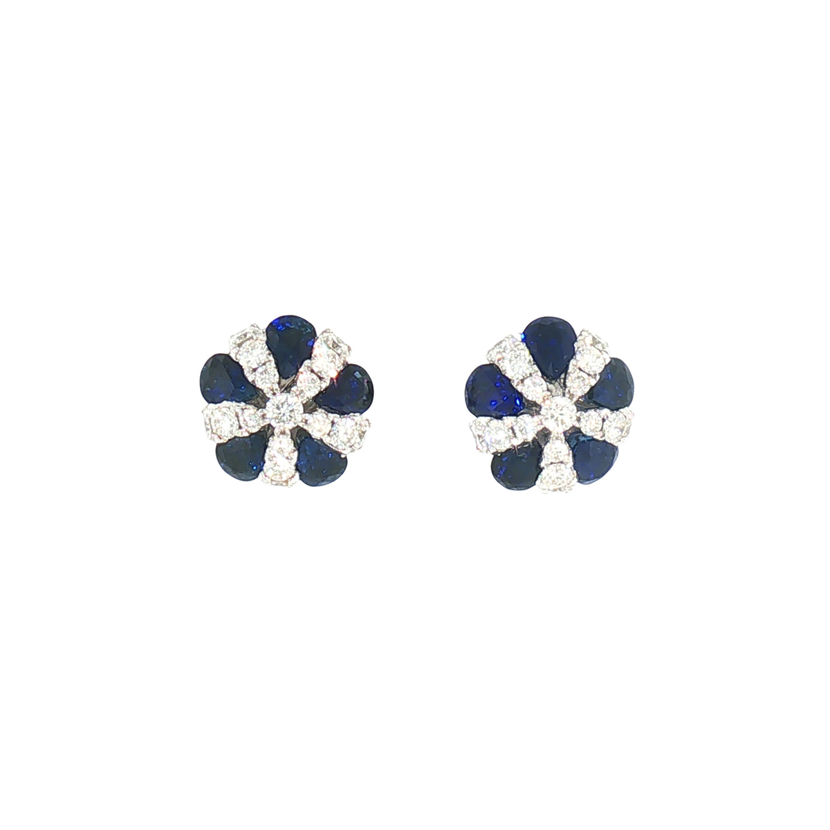 Sapphire and Natural Diamond Floral Stud Earrings in 18ct White Gold