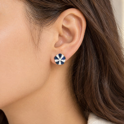 Sapphire and Natural Diamond Floral Stud Earrings in 18ct White Gold