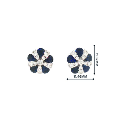 Sapphire and Natural Diamond Floral Stud Earrings in 18ct White Gold