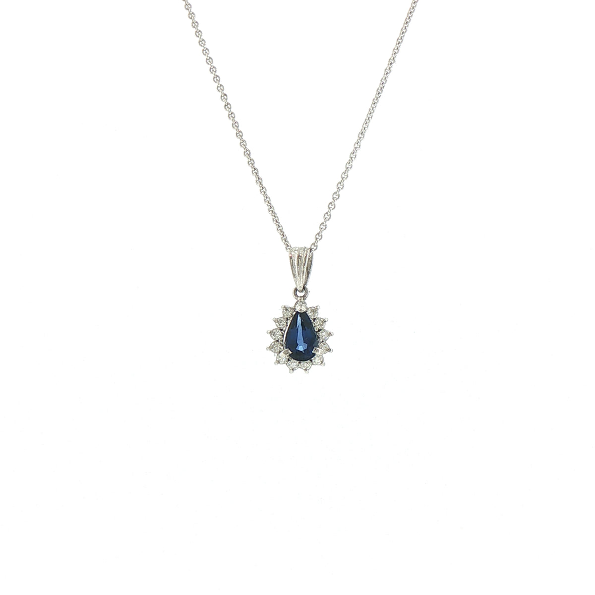 Vintage Platinum 0.73 Sapphire and 0.16 Diamond Pear Cluster Pendant and Chain