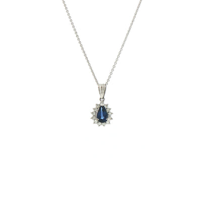 Vintage Platinum 0.73 Sapphire and 0.16 Diamond Pear Cluster Pendant and Chain