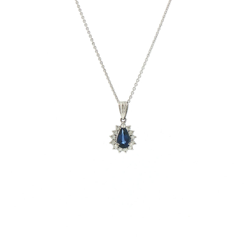 Vintage Platinum 0.73 Sapphire and 0.16 Diamond Pear Cluster Pendant and Chain