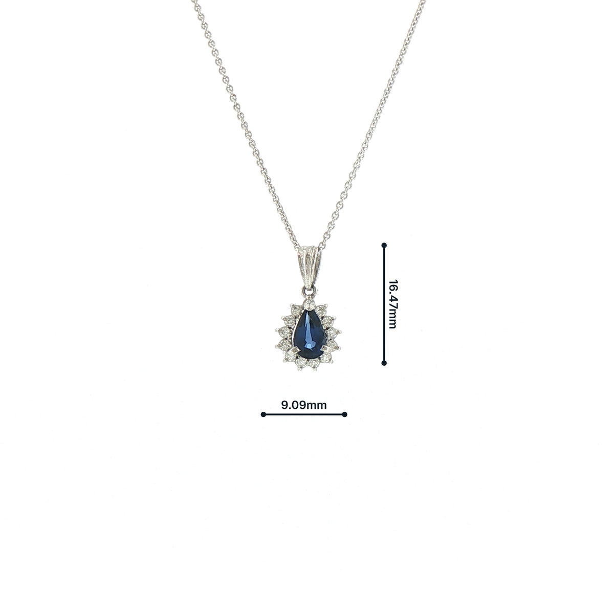 Vintage Platinum 0.73 Sapphire and 0.16 Diamond Pear Cluster Pendant and Chain