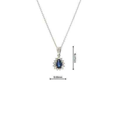 Vintage Platinum 0.73 Sapphire and 0.16 Diamond Pear Cluster Pendant and Chain