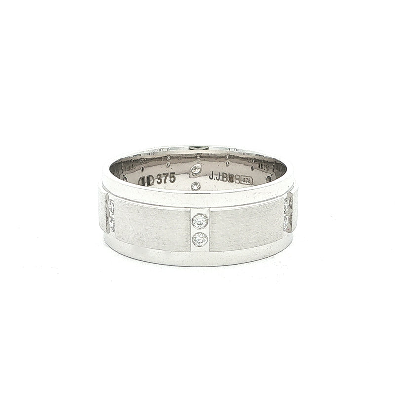 Gents 8mm White Gold & 0.15ct Natural Diamond Set Wedding Band