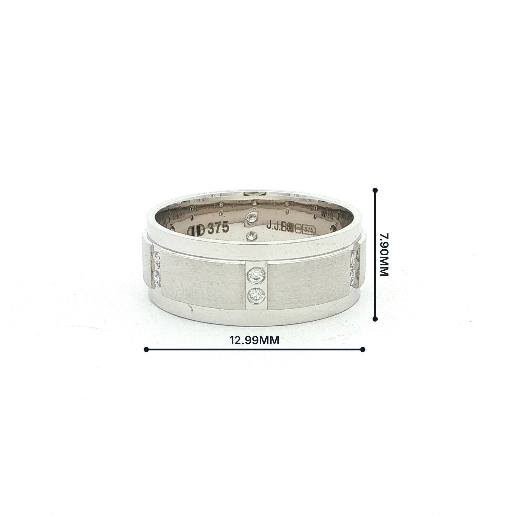 Gents 8mm White Gold & 0.15ct Natural Diamond Set Wedding Band