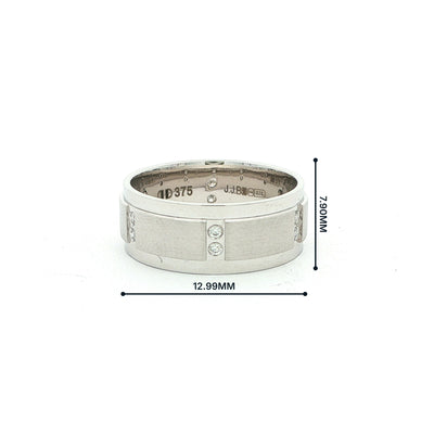 Gents 8mm White Gold & 0.15ct Natural Diamond Set Wedding Band