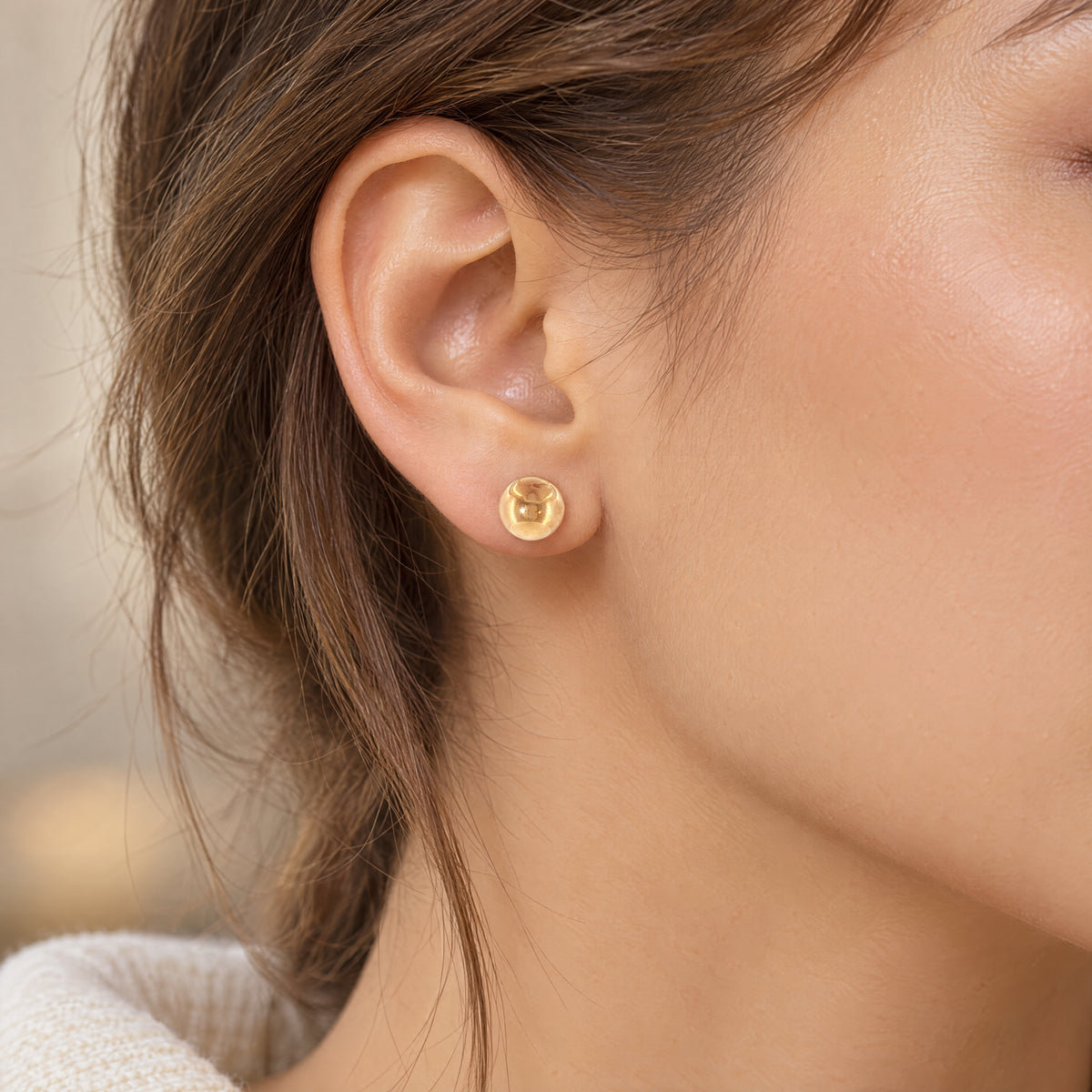 Large Round Button Earrings in 9ct Rose Gold
