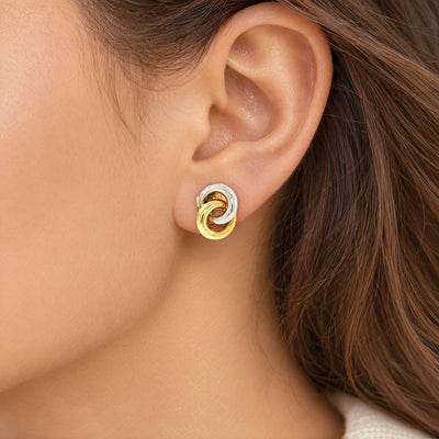 Two-Tone Knot Stud Earrings in 9ct White and Yellow Gold