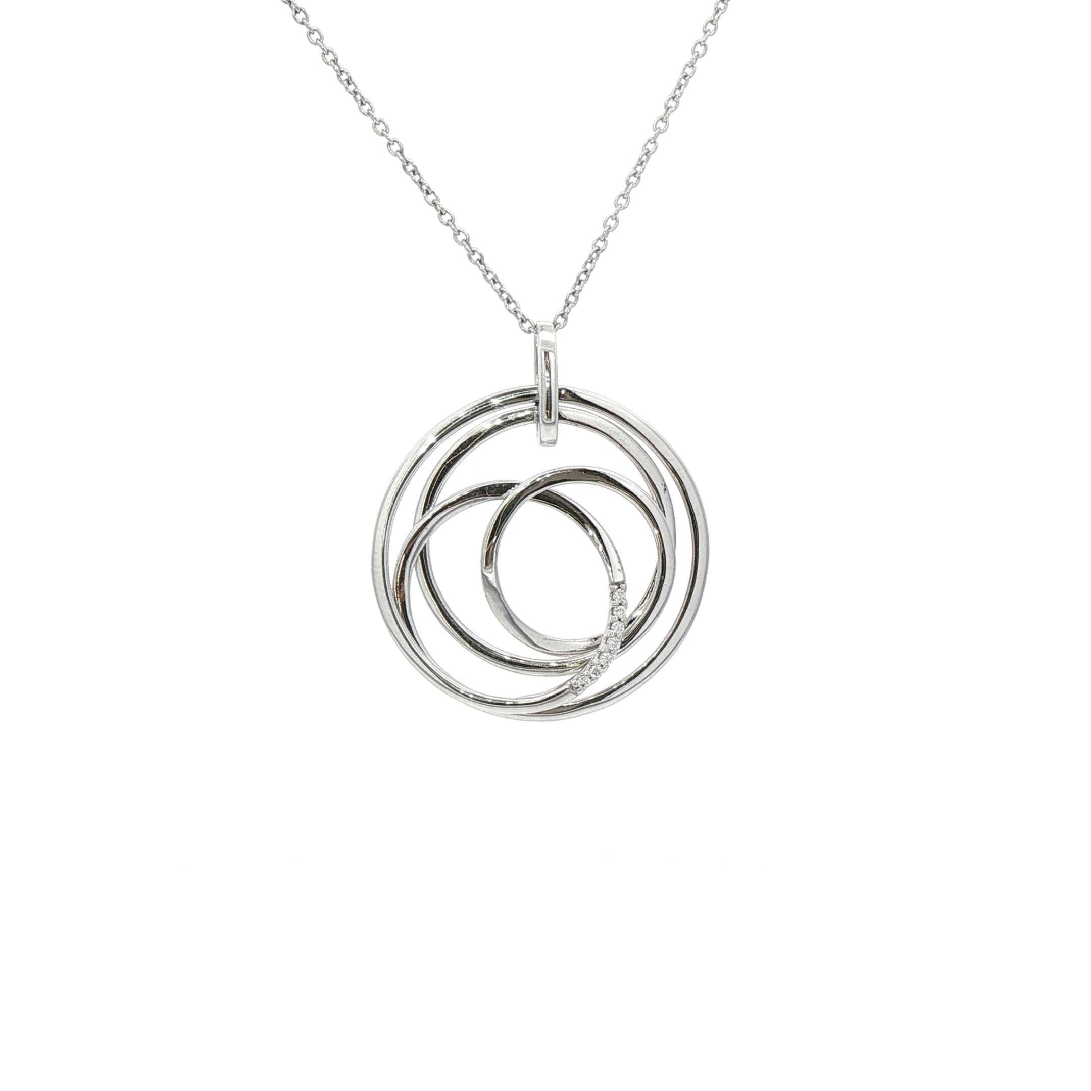 0.04cy Natural Diamond Intertwined Circle Set Pendant in 9ct White Gold