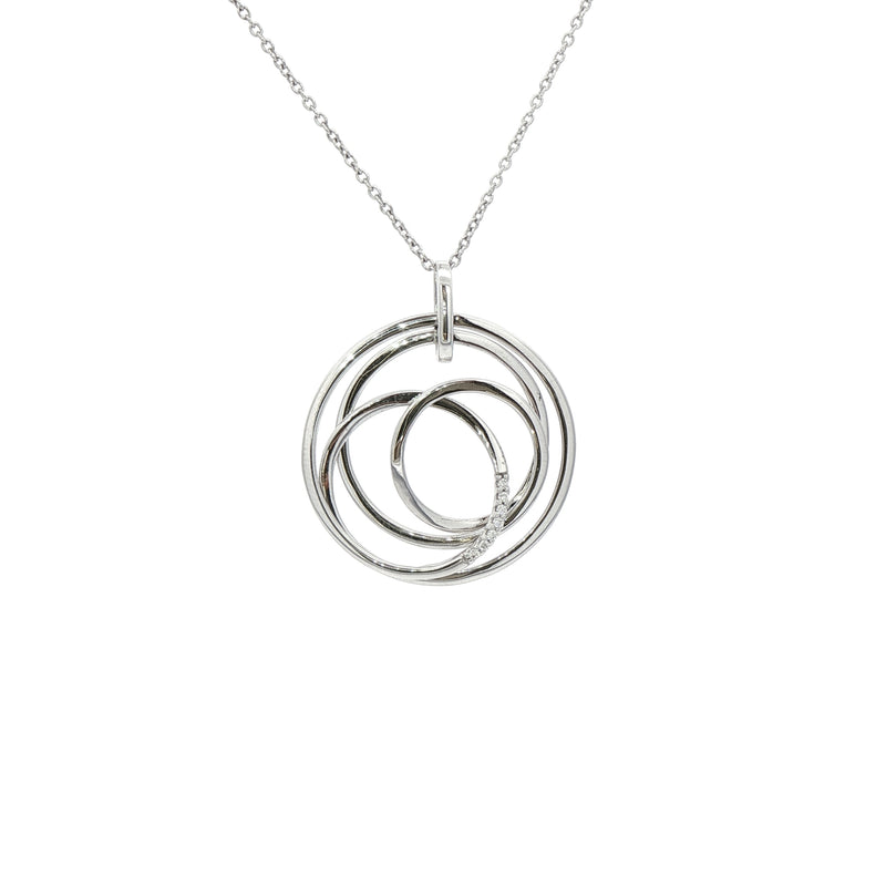 0.04cy Natural Diamond Intertwined Circle Set Pendant in 9ct White Gold