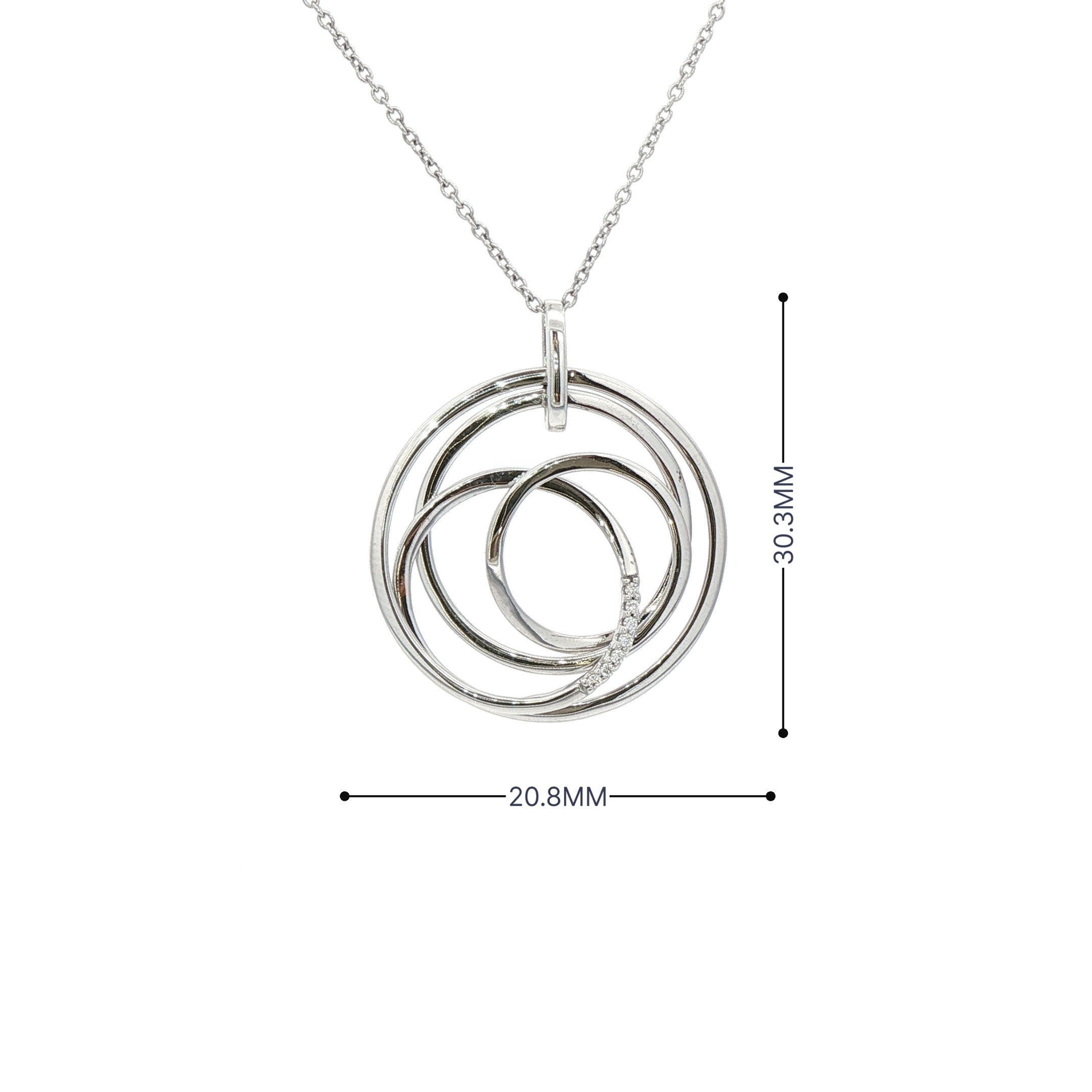 0.04cy Natural Diamond Intertwined Circle Set Pendant in 9ct White Gold