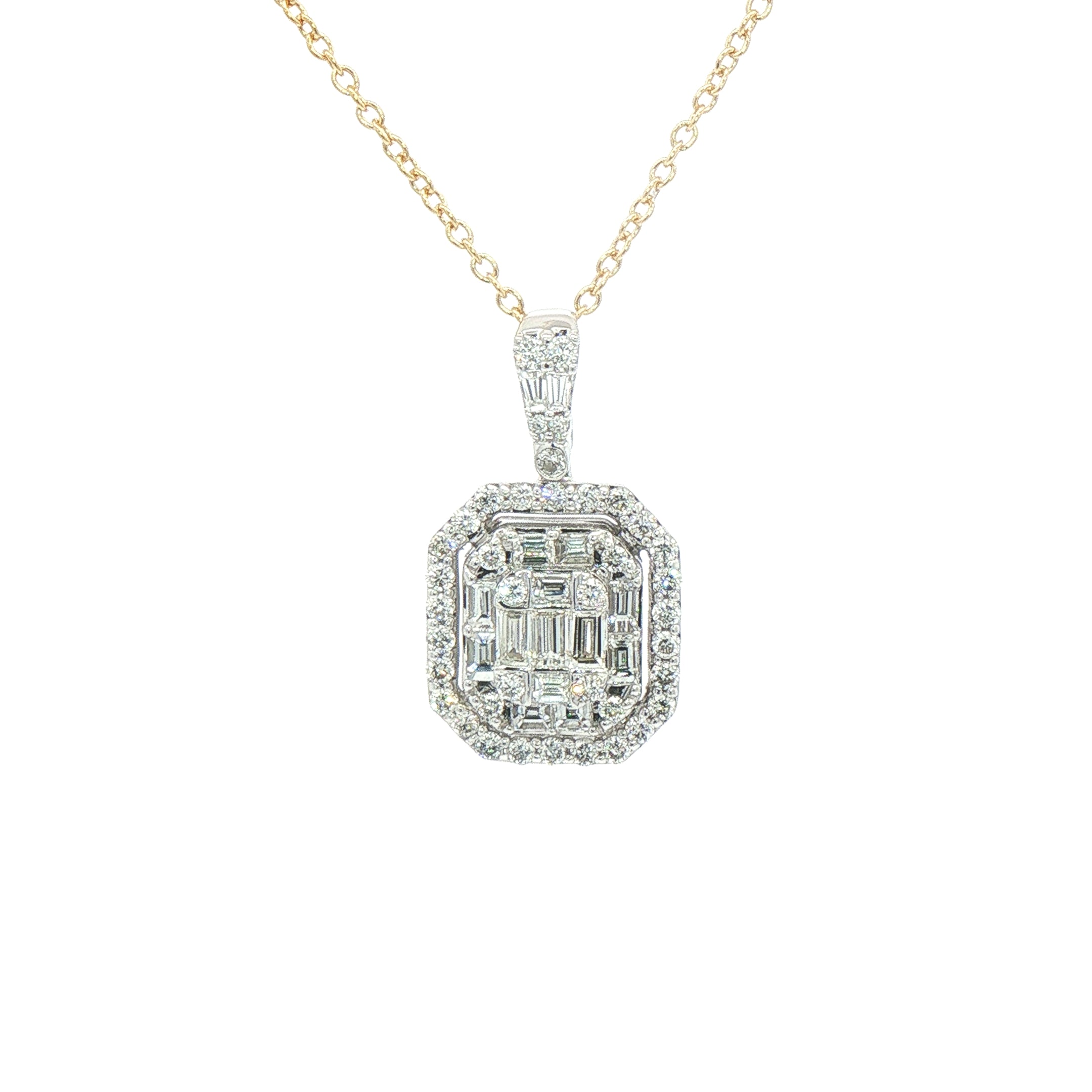 1.01ct Natural Diamond Multi Stone Emerald Shaped Halo Diamond Pendant in 18ct White Gold