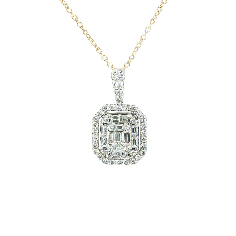 1.01ct Natural Diamond Multi Stone Emerald Shaped Halo Diamond Pendant in 18ct White Gold