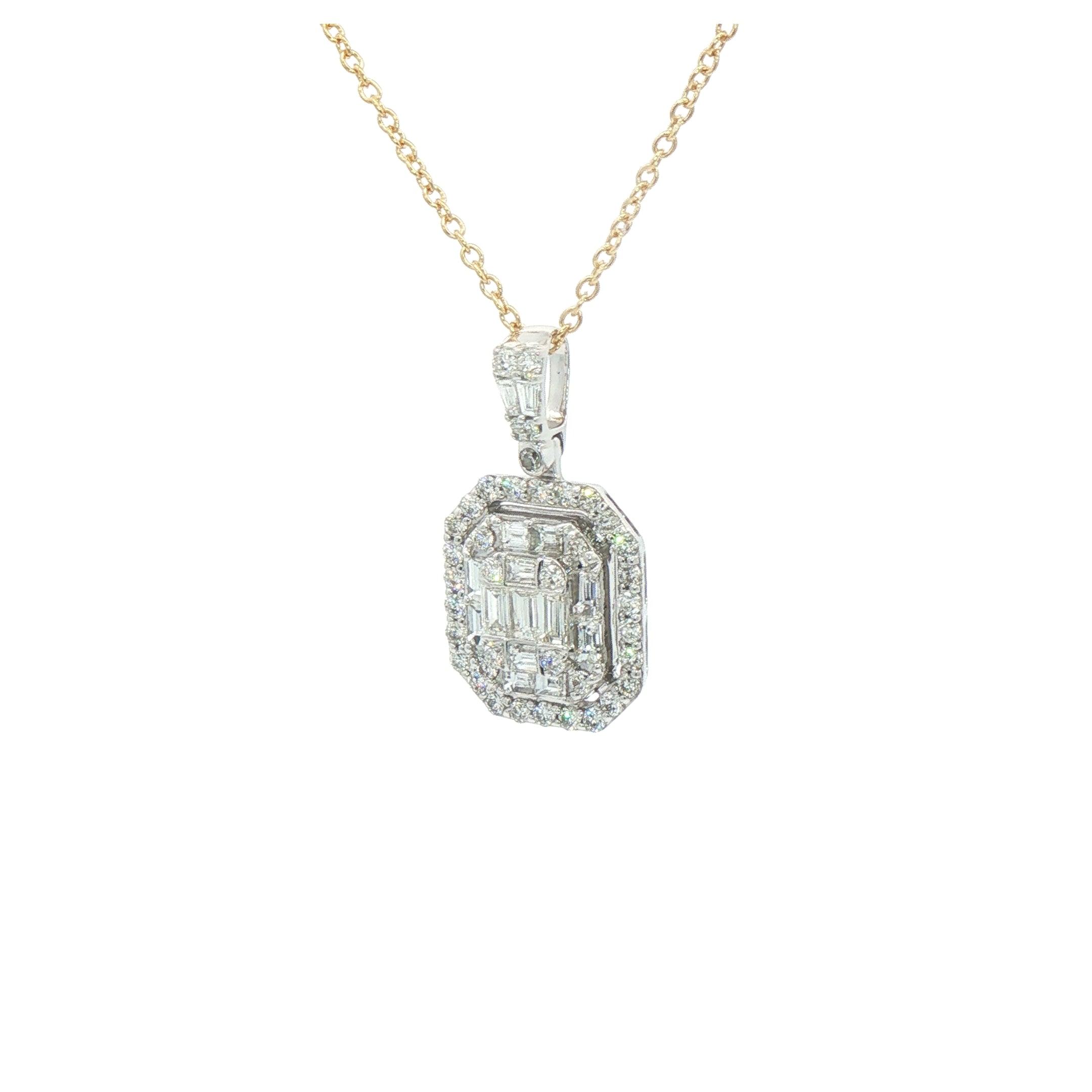 1.01ct Natural Diamond Multi Stone Emerald Shaped Halo Diamond Pendant in 18ct White Gold
