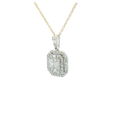1.01ct Natural Diamond Multi Stone Emerald Shaped Halo Diamond Pendant in 18ct White Gold