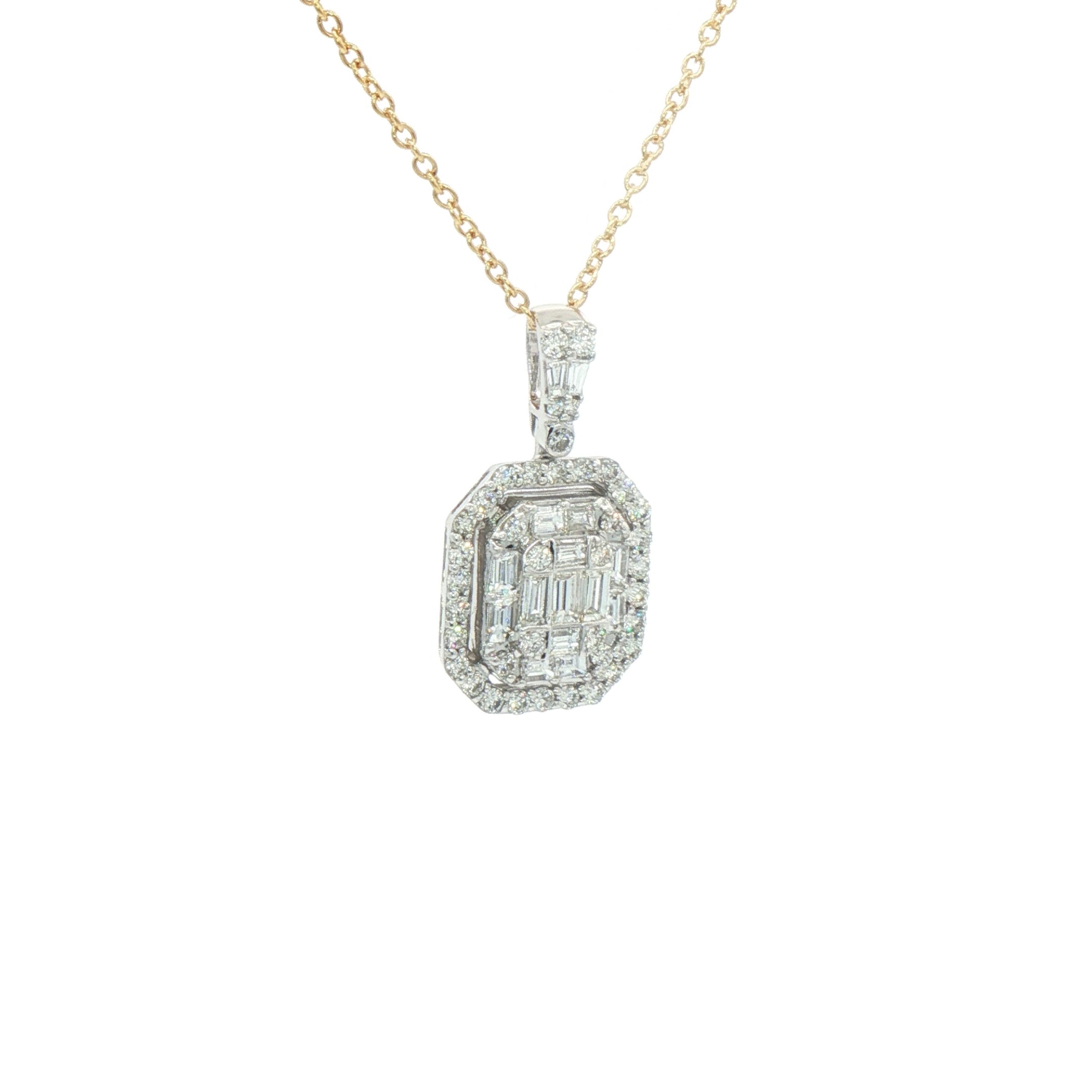 1.01ct Natural Diamond Multi Stone Emerald Shaped Halo Diamond Pendant in 18ct White Gold