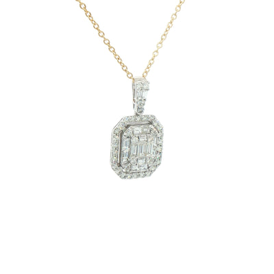 1.01ct Natural Diamond Multi Stone Emerald Shaped Halo Diamond Pendant in 18ct White Gold