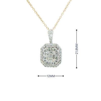1.01ct Natural Diamond Multi Stone Emerald Shaped Halo Diamond Pendant in 18ct White Gold