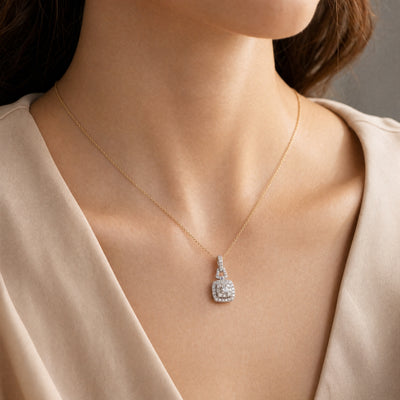 0.65ct Natural Diamonds F/VS Cluster Cushion Shape Pendant in 18ct Gold