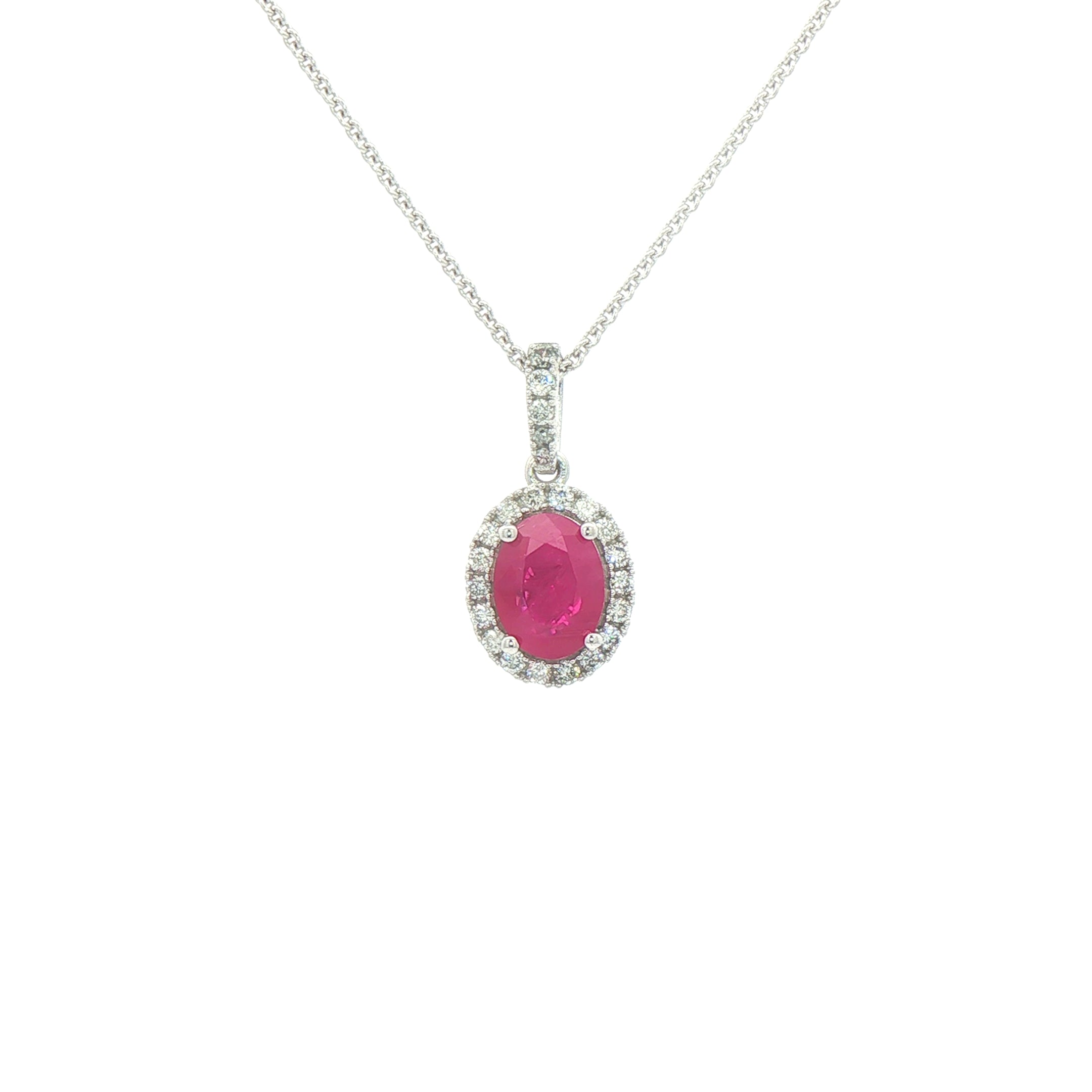 1.64ct Oval Ruby & 0.26ct Natural Diamond Pendant in 14ct White Gold