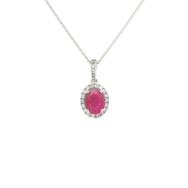 1.64ct Oval Ruby & 0.26ct Natural Diamond Pendant in 14ct White Gold