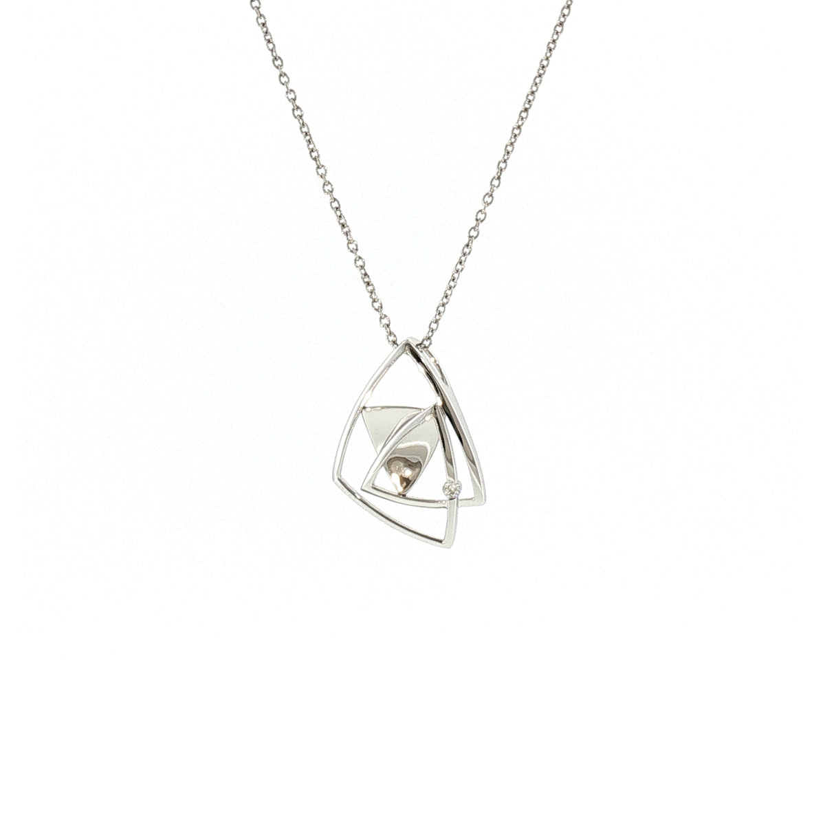Abstract Geometric 9ct White Gold Natural Diamond Pendant Necklace
