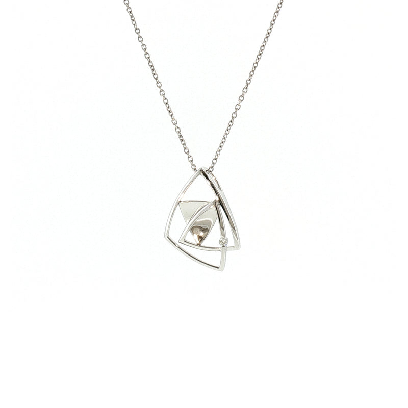 Abstract Geometric 9ct White Gold Natural Diamond Pendant Necklace