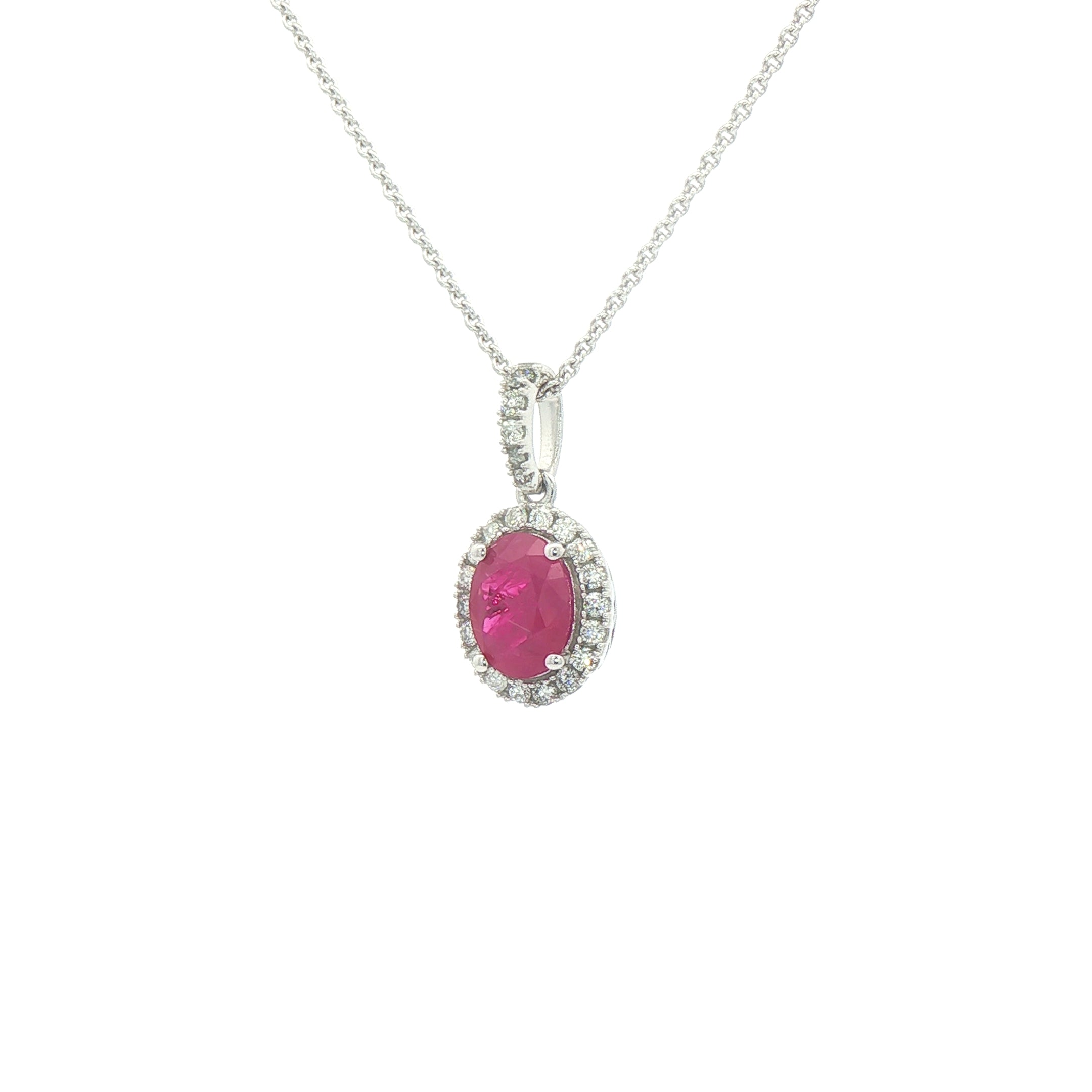 1.64ct Oval Ruby & 0.26ct Natural Diamond Pendant in 14ct White Gold