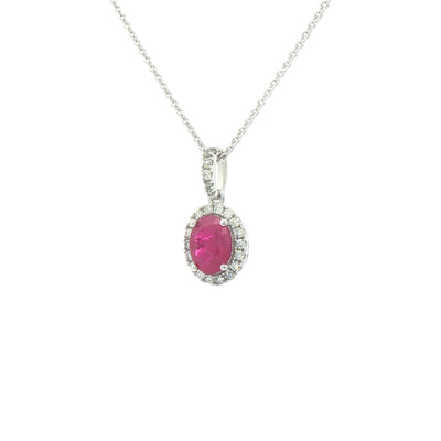 1.64ct Oval Ruby & 0.26ct Natural Diamond Pendant in 14ct White Gold