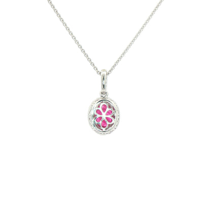1.64ct Oval Ruby & 0.26ct Natural Diamond Pendant in 14ct White Gold