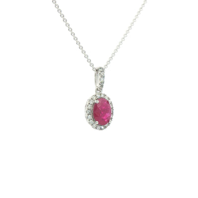 1.64ct Oval Ruby & 0.26ct Natural Diamond Pendant in 14ct White Gold