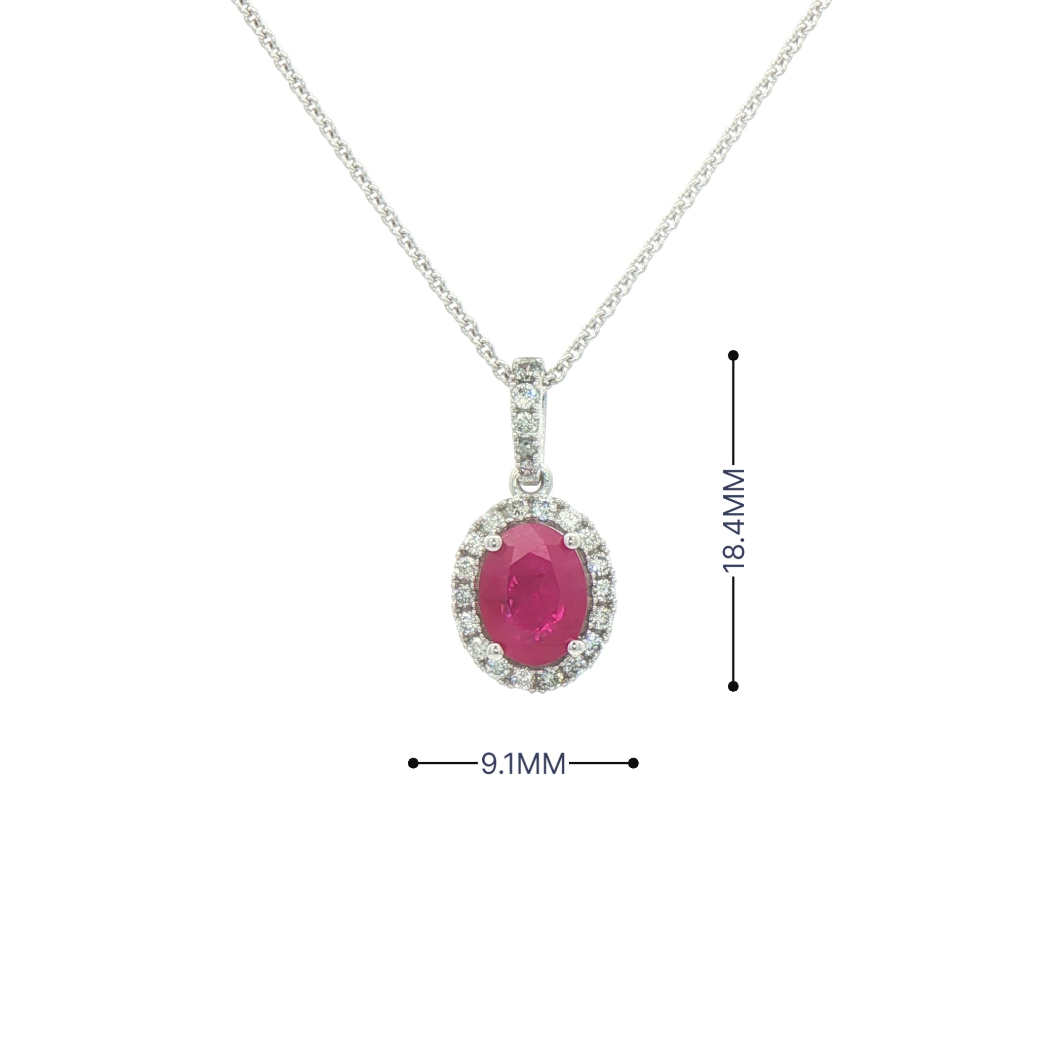 1.64ct Oval Ruby & 0.26ct Natural Diamond Pendant in 14ct White Gold