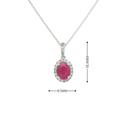 1.64ct Oval Ruby & 0.26ct Natural Diamond Pendant in 14ct White Gold