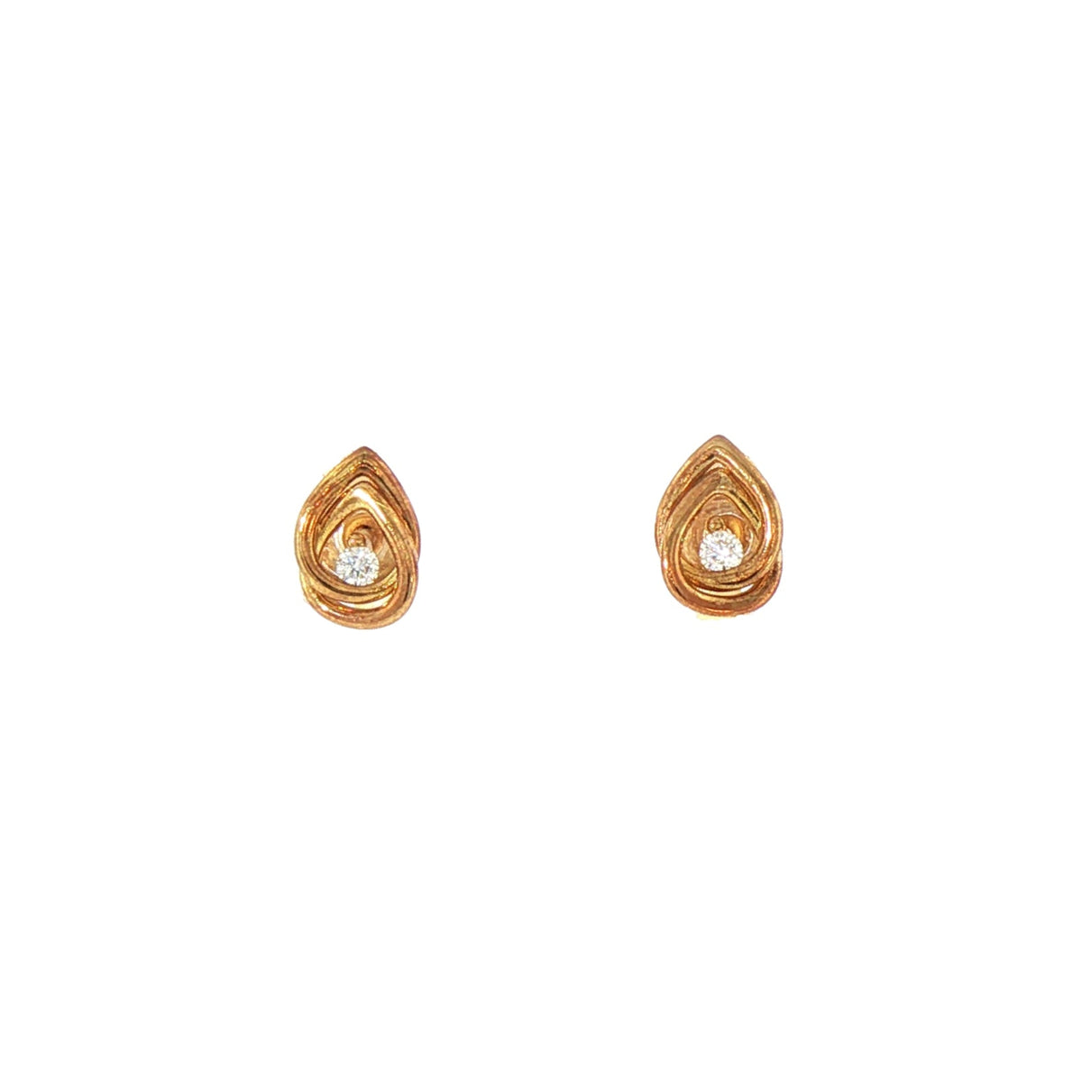 Natural Diamond Double Pear Shape Stud Earrings in Yellow Gold