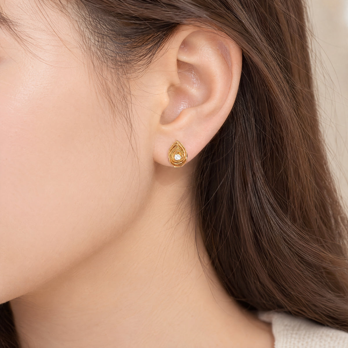 Natural Diamond Double Pear Shape Stud Earrings in Yellow Gold