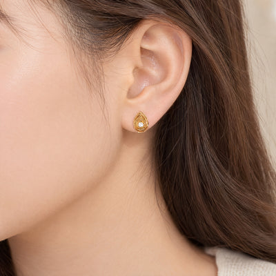 Natural Diamond Double Pear Shape Stud Earrings in Yellow Gold