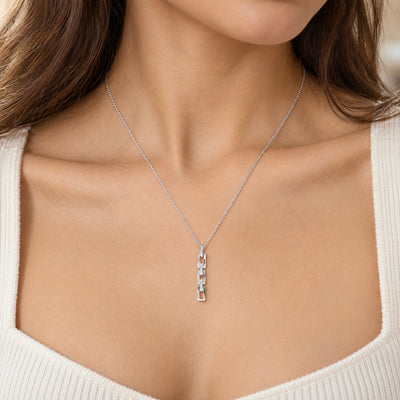 Natural Diamond Bar Link Pendant in 9ct White Gold