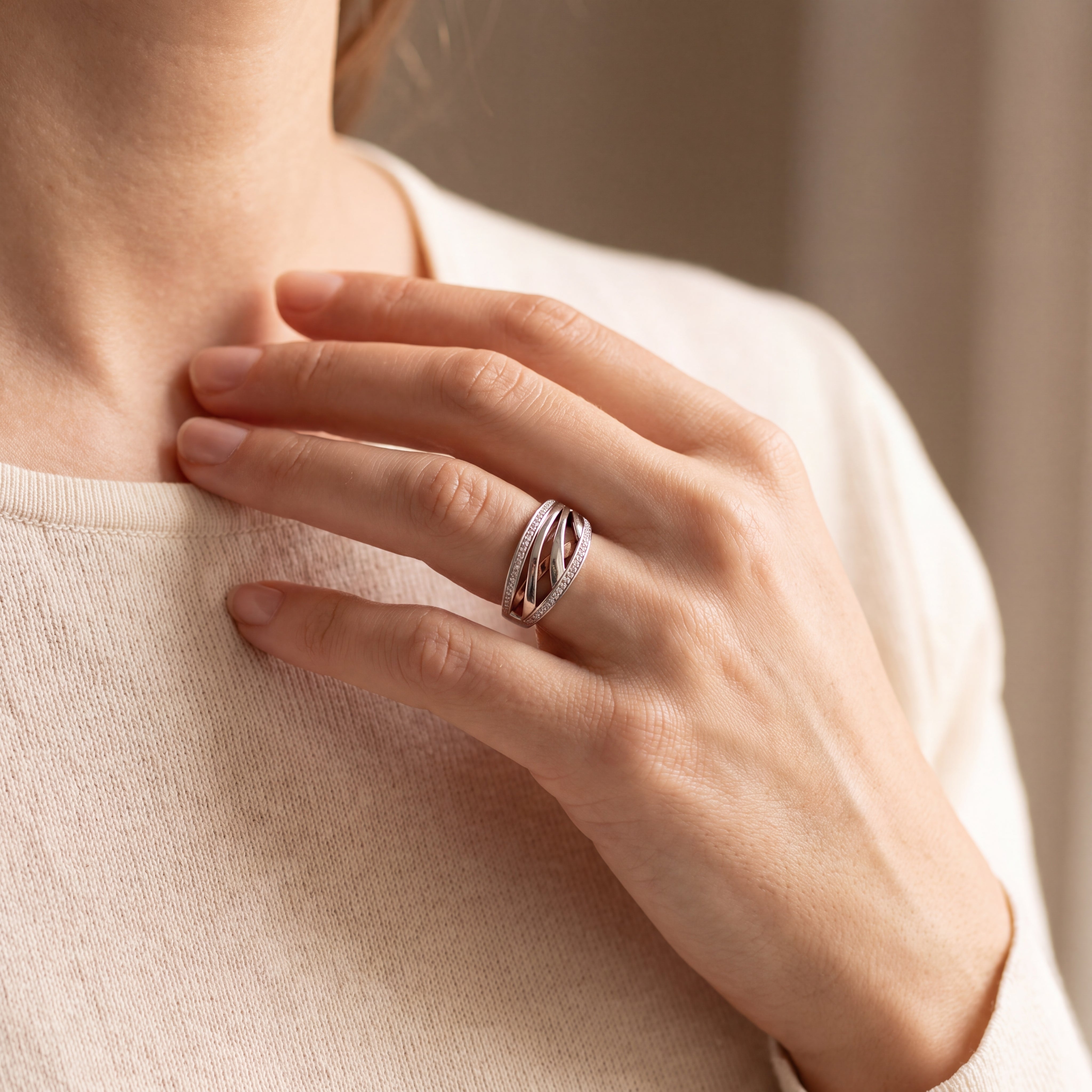 9ct Rose & White Gold Natural Diamond Dress Ring