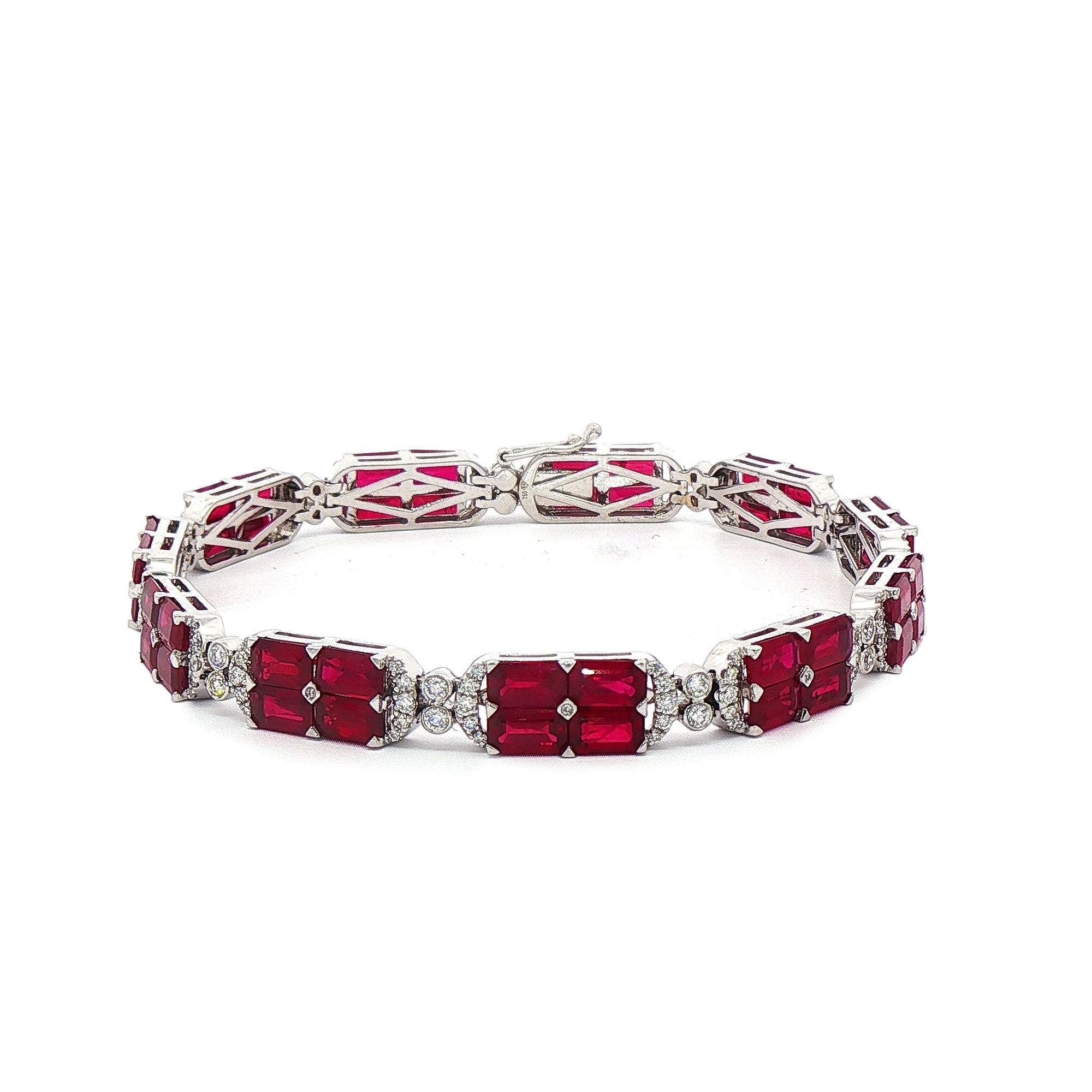 14.52ct Emerald Cut Ruby & 0.88ct Natural Diamond Bracelet in 18ct White Gold