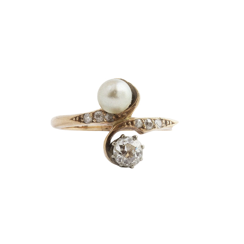 14ct Edwardian Natural Pearl & Diamond Ring